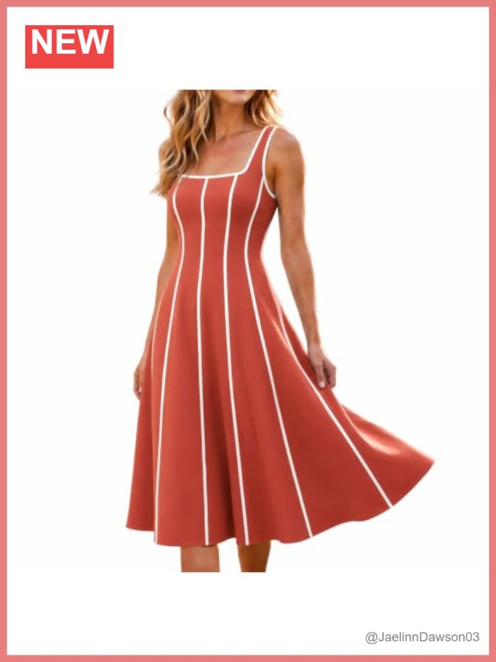 Sleeveless Striped Midi Dress A-Line Swing Square Neck Casual